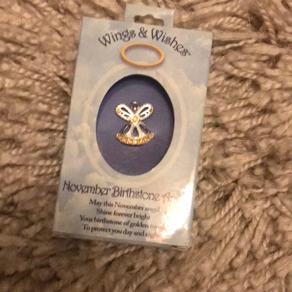 November birthstone angel pin